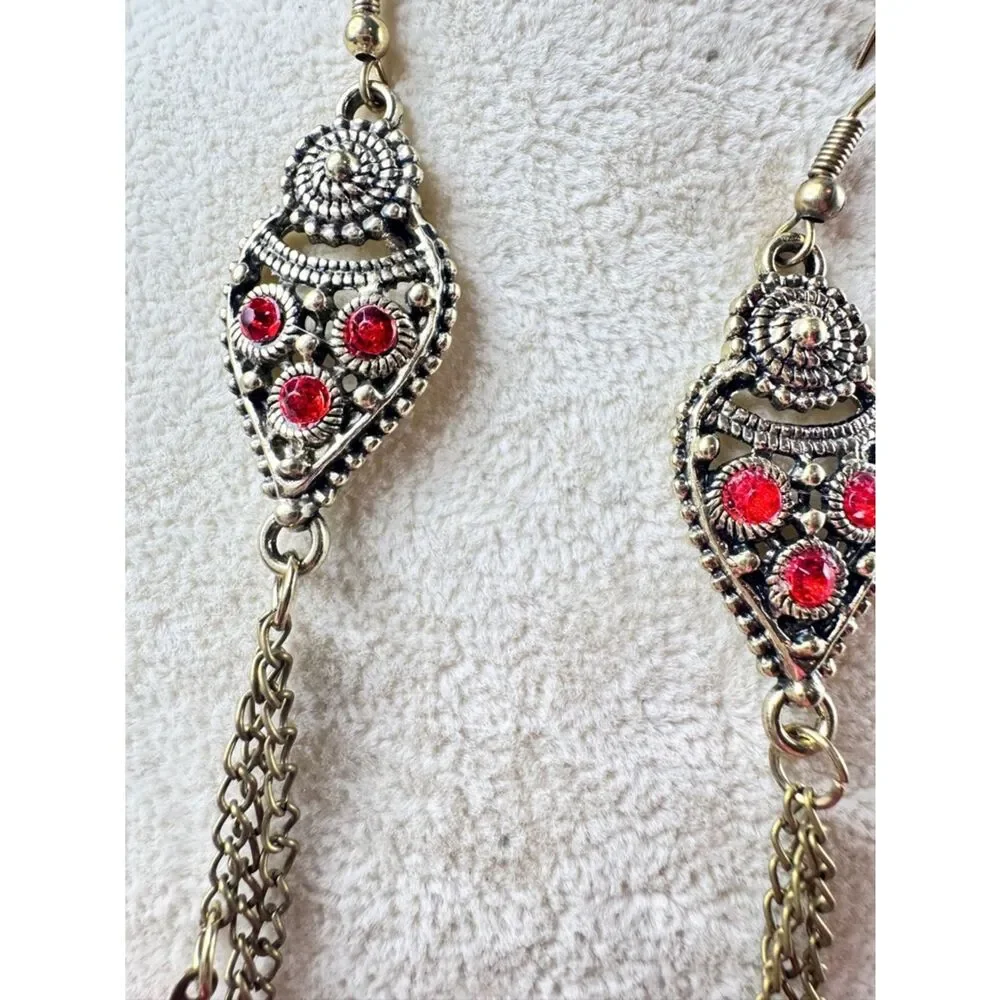 Red Feather Drop Earrings - Statement Feather Jewelry